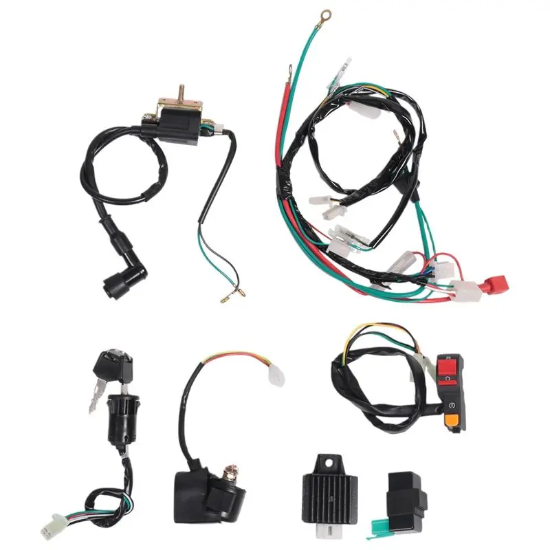 Replacement Parts Wiring Harness CDI Ignition Coil Kit for 50cc, 70cc, 90cc, 110cc ATV Electric Quad Vehicles, Full Vehicle Circuit Ignition Component, Motorbike