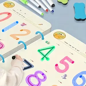 Magical Writing Exercise Book To Improve Early Writing Skills, Letter And Number Training, Penmanship And Drawing Education 64-page Reusable Drawing Exercise Book, Come With Eraser And 8 Erasable Pen