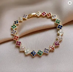 Rainbow Finish Timeless Clover Bracelet Fashion Charm Crystal Jewelry Gift
