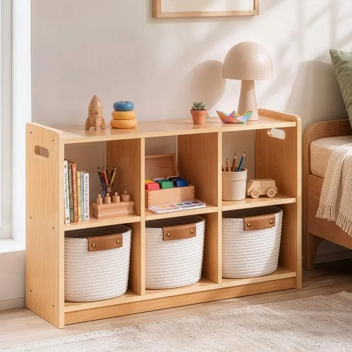 OOOK Plywood Montessori Shelf 6-Section, Double-Sided Montessori Toy Storage and Open Shelf