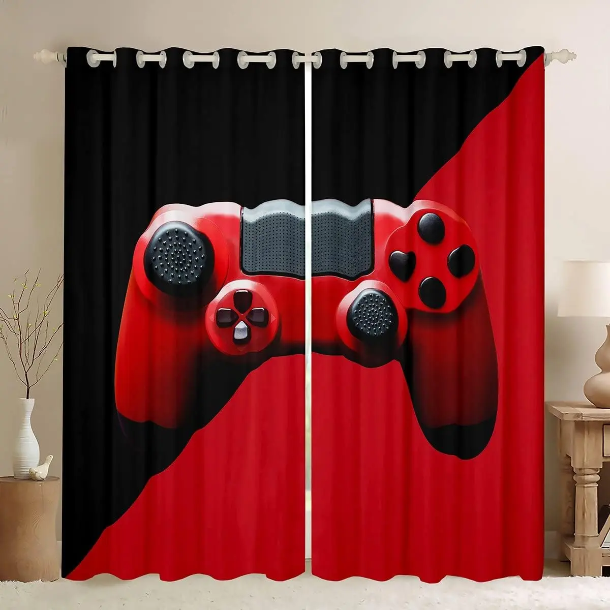 Feelyou Multi-Panel Gamepad Printed Design Grommet Curtains - Velvet Privacy Household Textile for Gamers, Ideal for Bedroom, Living Room Home Decoration, Grommet Curtain Curtains, Multi Panel Curtains