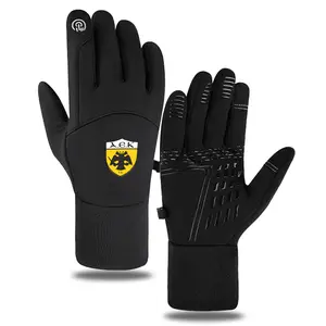 AEK Football Club Logo Print Winter Sports Gloves for Outdoor Activities Men Women  Touchscreen Warm Armored Gloves Suitable for Running Cycling Hiking Use  Ideal Christmas New Year Valentine's Day Soccer Gloves