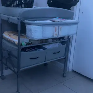 Orzbow Baby Changing Table with Nightlight, Foldable Diaper Table, Waterproof Diaper Changing Station with Safety Belt, 4-Level Height Adjustable and 2 Drawers, Mobile Nursery for Infant and Newborn