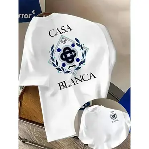 Men'S Casual Crew Neck T-Shirt with "CASA BLANCA" Graphic Print - Short Sleeve, Regular Fit, Summer Style, Casual Attire, Casual Wear, Casual Tee, | vibrant Graphic Tee | stretch Fabric Tee graphic tee