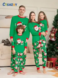 Colorblock Hohoho Santa Reindeer Pajama Set, Family Matching Christmas Print, Comfortable Skin-Friendly, Holiday