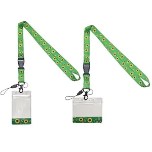 1 set sunflower lanyard card holder, Id Badge Holder, invisible disability sunflower lanyard and ID card holder, with complimentary horizontal/vertical PVC ID card holder, detachable safety buckle, for school, company, ID card sleeve