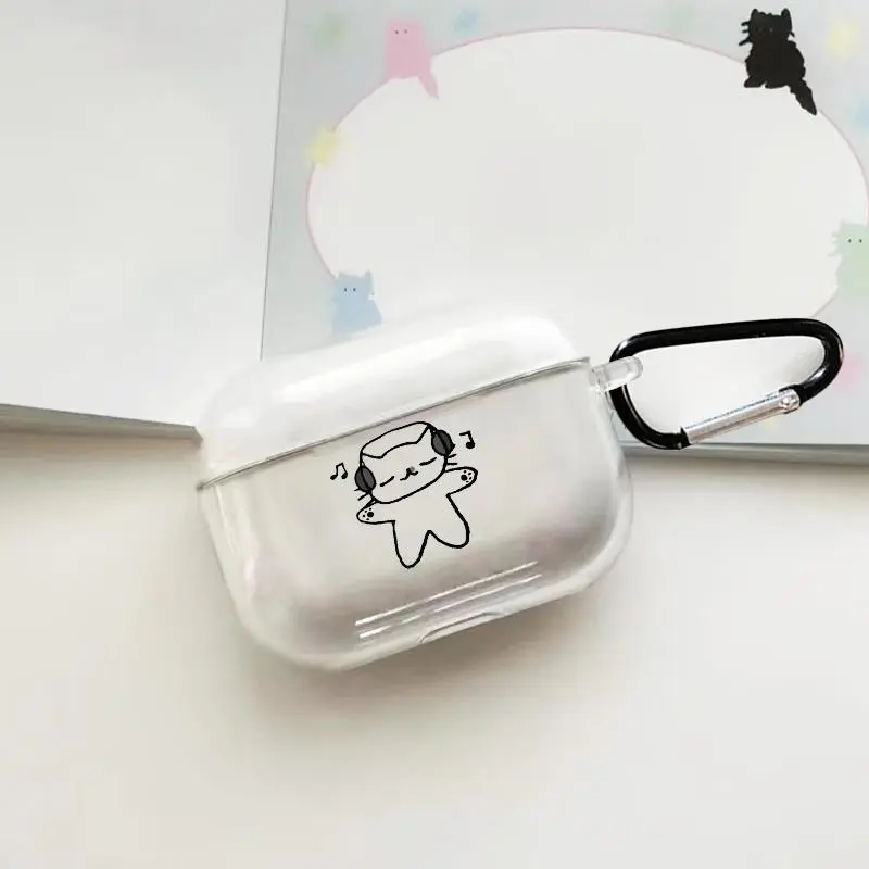 Cute Music Cat Design In Ear Headphones Case with Hiking Buckle, Shockproof & Anti-Fall TPU Earphone Cover for AirPods 1/2, 3, Pro, Pro 2, Gift for Friend