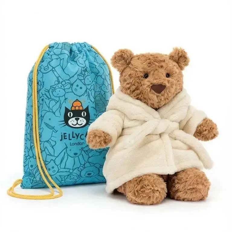 Official Jellycat Bartholomew Bear Bathrobe Outfit Plush Toy - Cute Soft Stuffed Teddy Bear Plushie with Cream Robe, Gift for Kids Girls Boys, Room Decor, Collectible