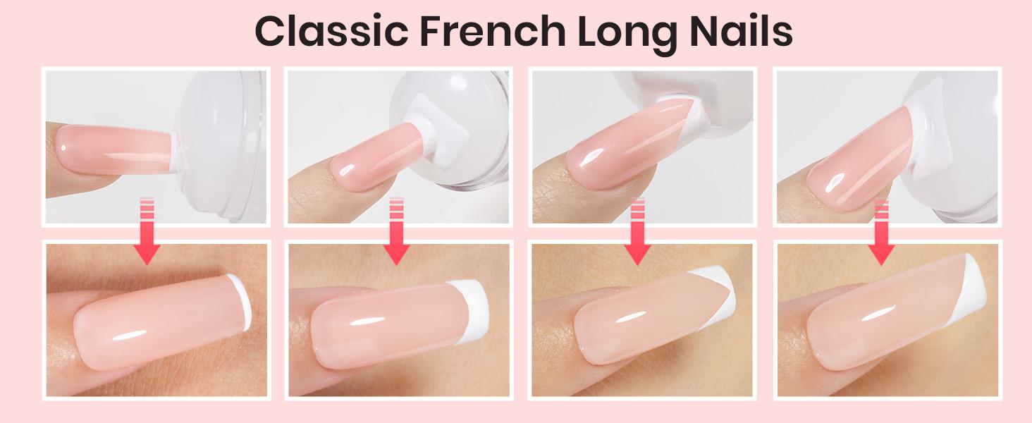 Beetles Nail Stamp, 4Pcs French Tip Tool Easy Manicure Nail Stamper Single Head Soft Silicone Long & Short French Tip Stamp Tool with 2Pcs Nail Scraper Decorations Valentine's Day Gift for Women