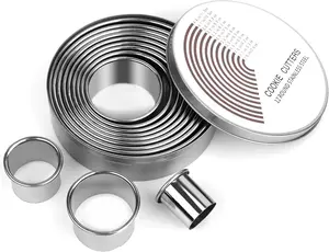 12 Pcs Donut Hole Cookie Biscuit Cutter Set for Baking, Graduated Doughnut Round Cookie Cutters, Metal Scone Circle Cookie Cutters for Frying, Biscuits Ring Molds for Cooking Cake(1-4.4 Inch) HAHAYOO