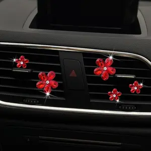 5pcs Crystal Flower Car Air Freshener Air Outlet Ornament Perfume car Accessories for Women (Red)