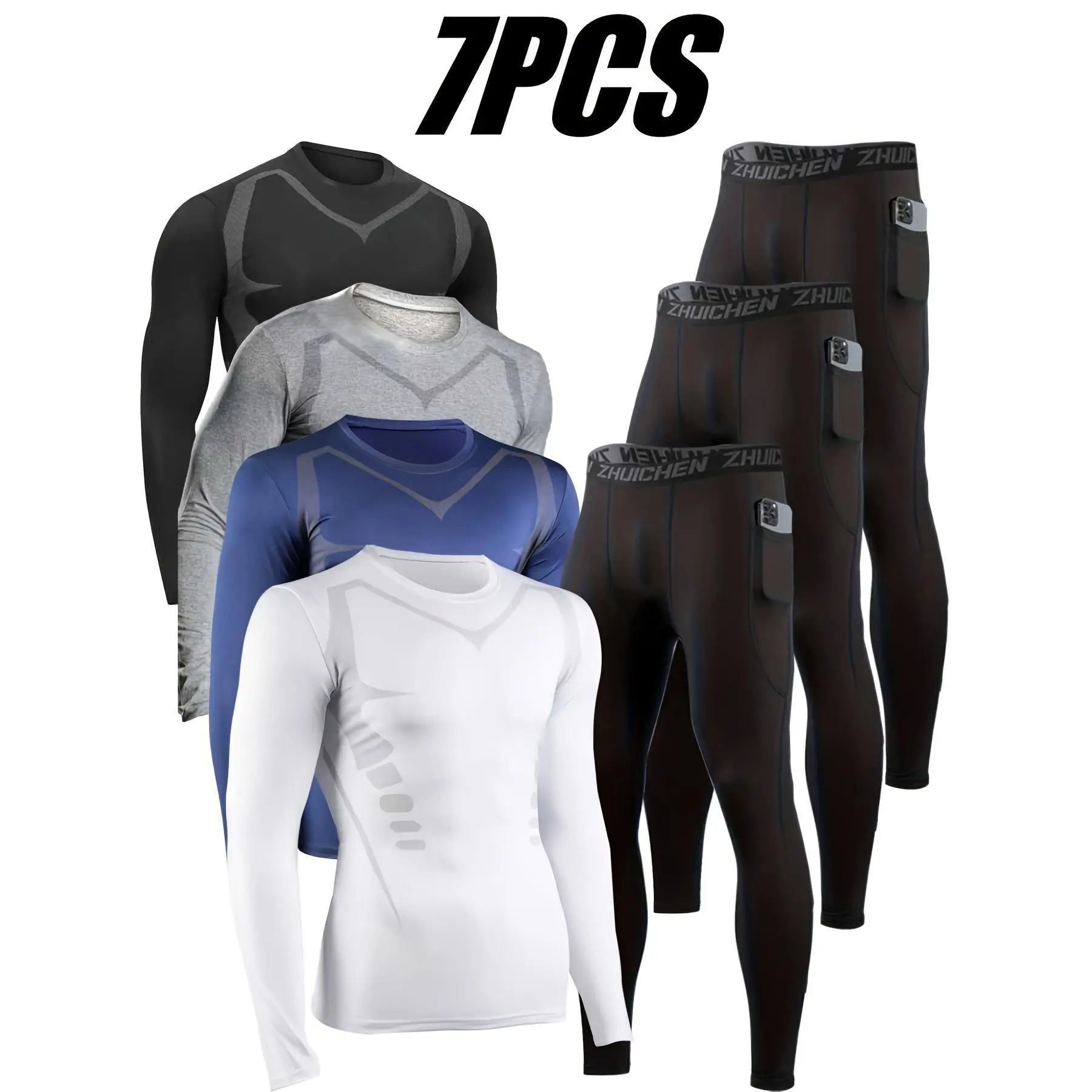 Men's 7-Piece Matching Workout Set, Quick-Dry Compression Athleisure Sportswear for Gym & Outdoor Training - SPF 50+ Moisture-Wicking, Athleisure Sportswear Set