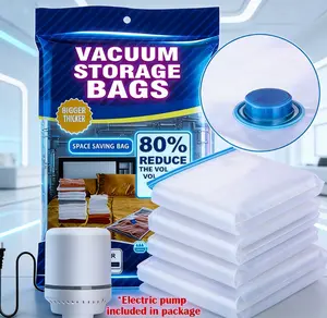 Vacuum Storage Bags 6 Pack with Electric , Space Saver Compression Bags for Clothes, 2 Medium 2 Large 1 Jumbo, Blue & White Nylon Material, Ideal for Home Storage & Housewarming Gifts organizer desk organizing bins maximize family use outdoor box