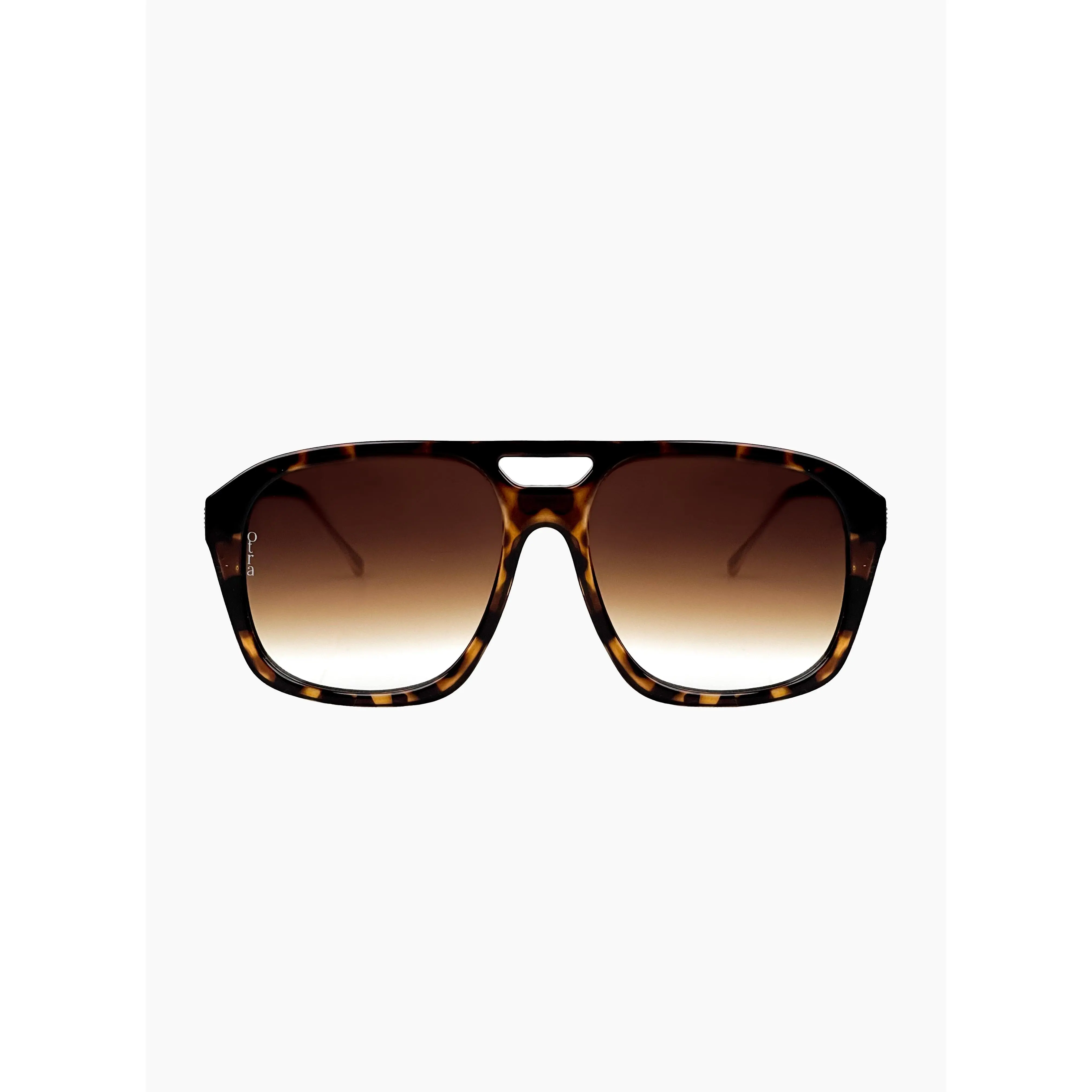 OTRA Unisex Reina Tortoiseshell Oversized Statement Sunglasses - Gold Metal Temples, Gradient Brown UV Protection Lenses, Soft Cream Vegan Case, Fashion Eyewear Accessory