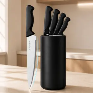 HENKELIVING Knife Set, 6-Piece Professional Kitchen Knife Set with Durable Knife Block, Rust-Resistant & Ergonomic Handle, Black