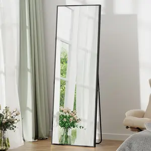 Full Length Mirror 64"x21" Full Body Mirror Rectangle Free Standing Wall Mounted Leaning Hanging Floor Mirrors, Black Aluminium Decor