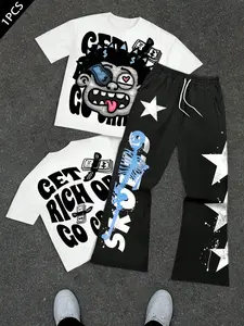 Manfinity EMRG 2pcs Men Funny Portrait & Letter Graphic Casual Street Style Round Neck Short Sleeve T-Shirt And Flared Sweatpants Set