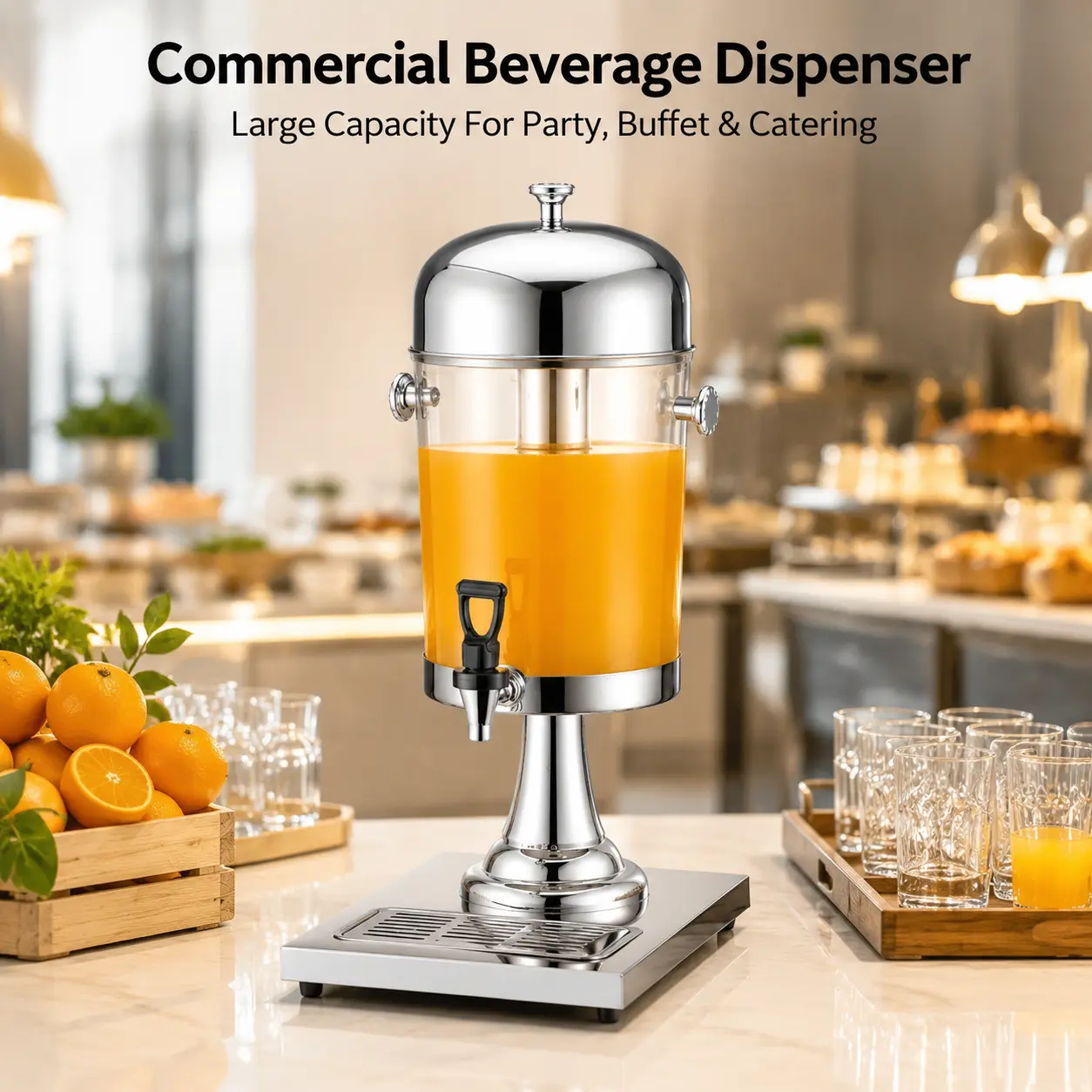 2.1 Gallon Stainless Steel Beverage Dispenser, Single Tank Juice Dispenser with Leak Proof Spout & Removable Lid, Cold Drink Dispenser for Hotel Breakfast, Catering, Wedding, Home Party