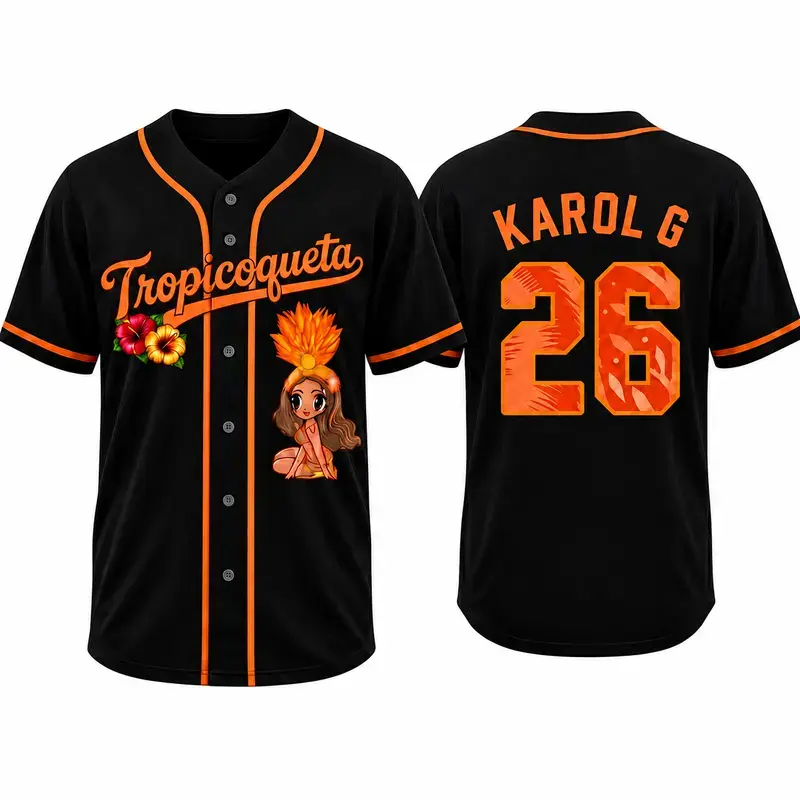 12 Styles Tropicoqueta Girl Doll Baseball Jersey, Viajando Por El Mundo Tropitour 2026 Shirt, Latina Music Dance La Bichota Short Sleeve Jersey, Gift for Fans