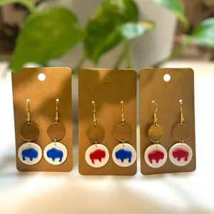 Handmade Blue-and-Red Polymer Clay Buffalo Football Earrings