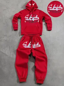 Men's Casual Hooded Sweatshirt & Drawstring Pants Set, Valencia Pant Set, Pants Sweater Coordinate, Letter Print, Long Sleeve, Comfortable Fashion Two-Piece for Outdoor Activities