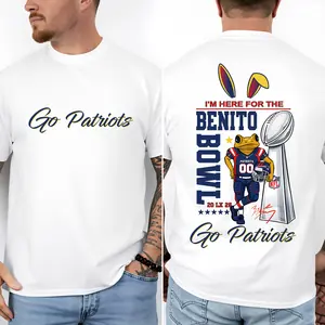 🏈 100% Cotton Go Patriots Tshirt, I'M HERE FOR THE BENITO BOWL PATRIOTS Champion – Ultimate Patriots Fan Gear! 🔥 Limited Stock # TikTokMadeMeBuyIt. # TikTokShop. # ViralTees # TrendyTees #  PatriotsNation # BenitoBowl.