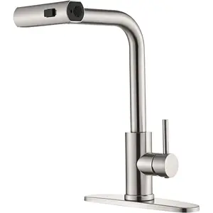Kitchen Faucet with Pull Down Sprayer, High Arc Faucet, Brushed Nickel Waterfall Touch Single Hole Handle Stainless Steel Kitchen Sink Faucets, Commercial Modern Faucets for Pull-Down Sprayer Kitchen Sinks