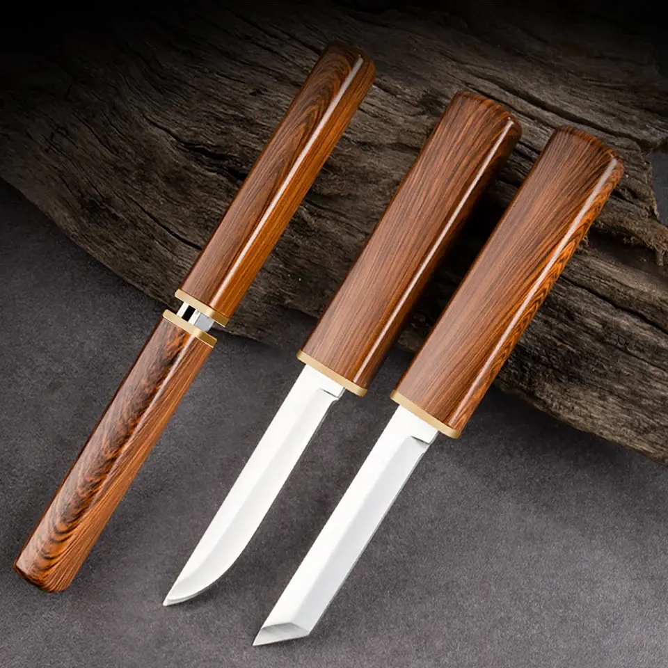 2-in-1 Double Knife Stainless Steel Outdoor Utility Knife Paring Meat Cutting Fishing Barbecue Pocket Cutter Kitchen Hand Meat Knife