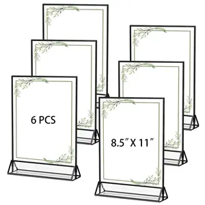 6-piece set of 8.5x11 acrylic logo rack, double-sided transparent photo frame desk number rack, suitable for flight, wedding, home, office, party menu rack - easy assembly