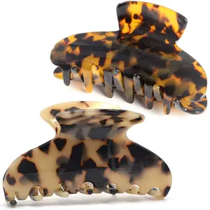 2 Pack Big Nonslip Large Hair Claw Clips Tortoise Shell Celluloid Leopard Print Jaw Clips For Women Thick Hair
