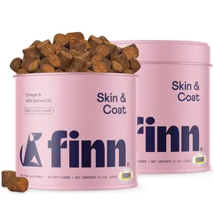 FINN Skin & Coat for Dogs 2-Pack – 180 Soft Chews for Skin Hydration & Coat Shine with Salmon Oil, Biotin, Zinc & Omegas – Certified NASC – USA Made