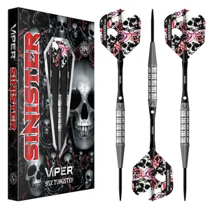 Viper Sinister Tungsten Steel Tip Dart Set - Nasty Cut, 95% Tungsten Barrels, Sandblasted Finish, Lightweight Aluminum Shafts, Viper Branded Flights