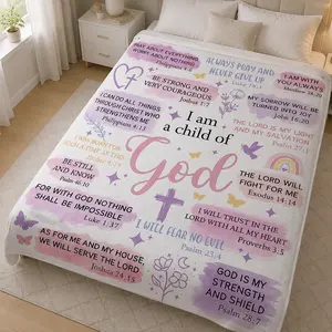 Christian Faith Flannel Blanket, Inspirational Bible Verse Throw, “I am a Child of God” Soft Plush Blanket, Religious Scripture Quotes Cozy Bed Sofa Blanket, Prayer Encouragement Home Decor Gift for Women & Family