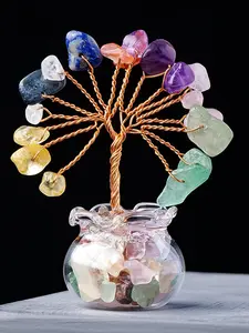 Natural Crystal Flower Tree Design Decoration, Handmade Mini Crystal Tree Ornament, Desktop Decoration for Home Office, Home Decor Ideas, Indoor Decoration