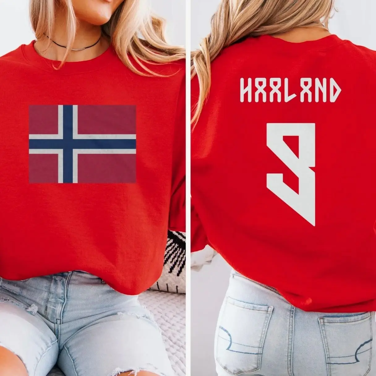 Haaland #9 Norway Flag Inspired Jersey Style Graphic Tee, 2-Sided Star Player Fans Tournament, Soccer World USA Supporters Unisex T-Shirt