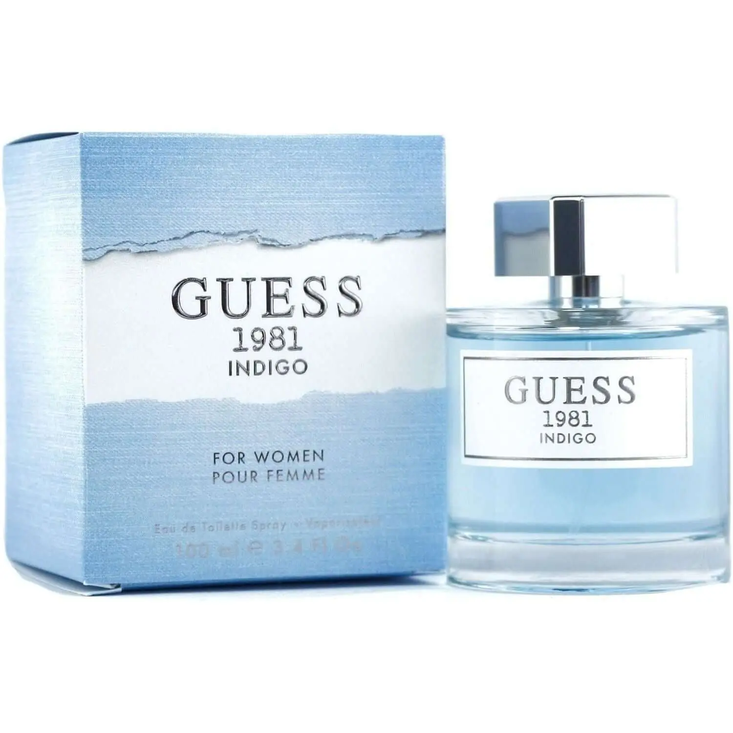 GUESS 1981 Indigo Women's Floral EDT Perfume - 3.3-3.4 fl oz (3-3.9 fl oz Range), Fig & Sea, Aromatic Lilac Scent, Full-Size, New in Box, Single Item Women's Fragrance