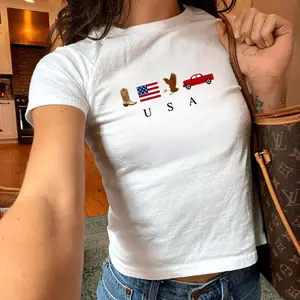 USA Country Baby Tee, America Graphic Shirt, Cowboy Boot Eagle Truck Patriotic Top, Western Americana Fitted Tee