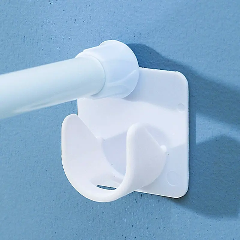 Strong White 4pcs Adhesive Shower Curtain Rod Holders - No-Drill Paste Bracket Clips with Telescopic Rod Support - Easy Installation for Bathroom, Shower Curtain Support, Modern Bathroom Decor, Bathroom Accessory, Bathroom Decoration Accessories