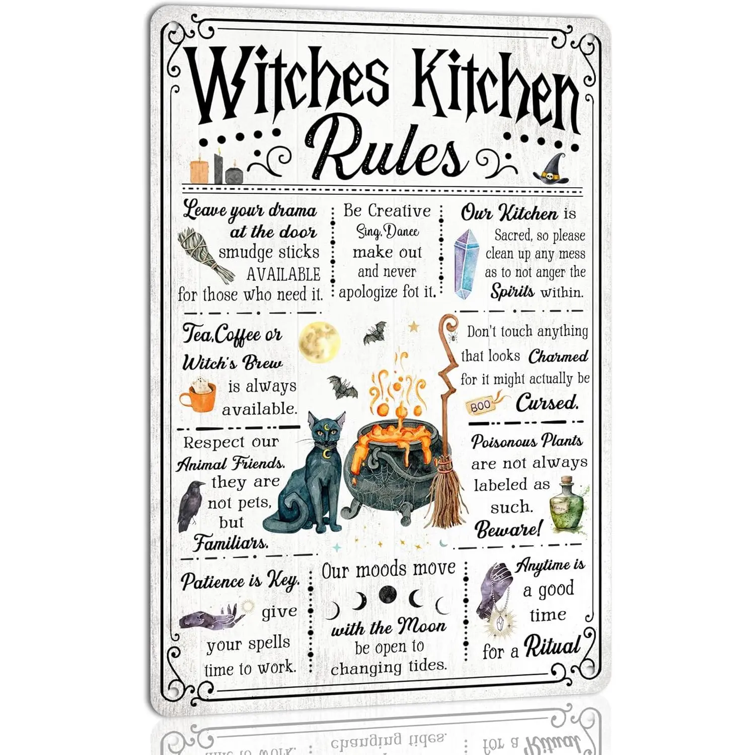 Metal poster wall decor fall decorations men's room decor Witches Kitchen Rules Metal Tin Sign Vintage Poster Halloween Wall Art Garden Bar Home Farmhouse Wall Decor 8x12 Inch