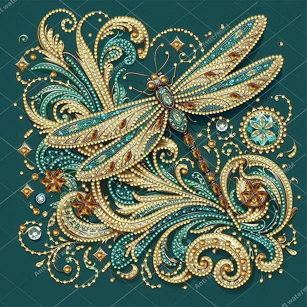 Adult 5D DIY Diamond Painting Kit, Creative Dragonfly Series, Craft, Diamond Pattern Design, Colorful Irregular Shapes, Wall Art Decor, 30x30 Cm, Frameless, Holiday Gift