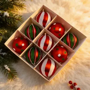 9-Piece 3.15-Inch Christmas Tree Ornament Set, Electroplated Hand Painted, Home Office Party Decor, Durable Holiday Ornaments