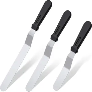 Icing Spatula, Offset Spatula Set with 6, 8, 10 Blade,Stainless Steel Angled Cake Decorating Frosting Spatula Set of 3 (Black)