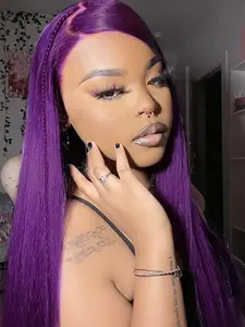 28 Inch Purple Long Straight Wigs for Women,  Valentine's Gifts for Her, Gorgeous Fluffy Synthetic Wigs without Bangs for Party, Striking Natural Fluffy Hair Wigs, Lace Front Wigs