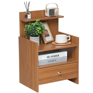 Zhengwanhh09j Wooden Bedside Cabinet with 1 Drawer & Open Storage Shelf Modern Design Nightstand for Living Room Functional Stylish Storage Solution