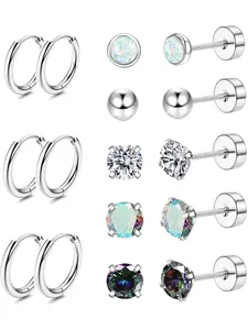 Steel Earrings for Sensitive Ears Hypoallergenic 20G Stainless Steel Stud Hoop Earrings for Women Men Small Opal Ball CZ Surgical Steel Flat Back Earrings Cartilage Earrings Hoop Stud Circular Stud Earrings Ear Accessories Hoop Jewelry Ear Cartilage Studs