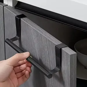 Stainless Steel Towel Bar, Over-the-door Metal Hook, Space-saving Organizer for Kitchen & Bathroom Cabinets with No-drill Door Mount
