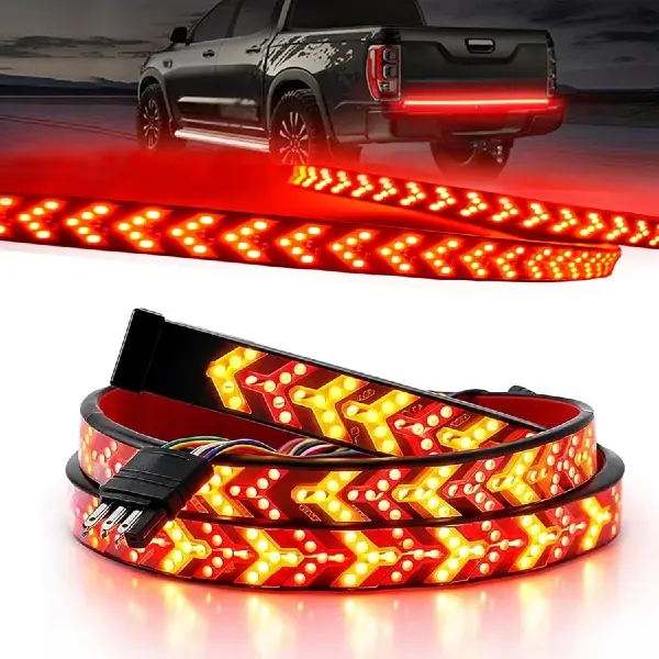 60Inch Triple Row LED Tailgate Light Bar, Waterproof, 12V DC, Full Function Brake, Reverse, Amber Turn Signal, Universal Fit for Pickup, Trailer, SUV, RV, Van, Triple Row LED Work Light Strips, Triple Row Universal LED Tailgate Light Bar