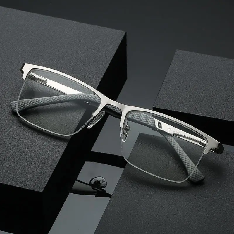 2026 New Men's Semi-Rimless Anti Blue PC Glasses - Metal Frame, Blue Light Protection, Stylish Adults' Accessories for Business, Sports, Ideal Male Gifts, Anti Blue Glasses