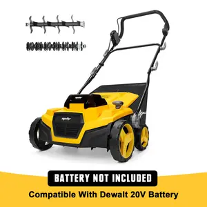 Cordless 15IN 2-in-1 Scarifier & Dethatcher Compatible with Dewalt 20v Battery (Tool Only), 12 Gal Collection Bag, Air Boost Technology, Quick Fold & 3 Adjustable Position, Walk-Behind for Lawn Care Blades Garden