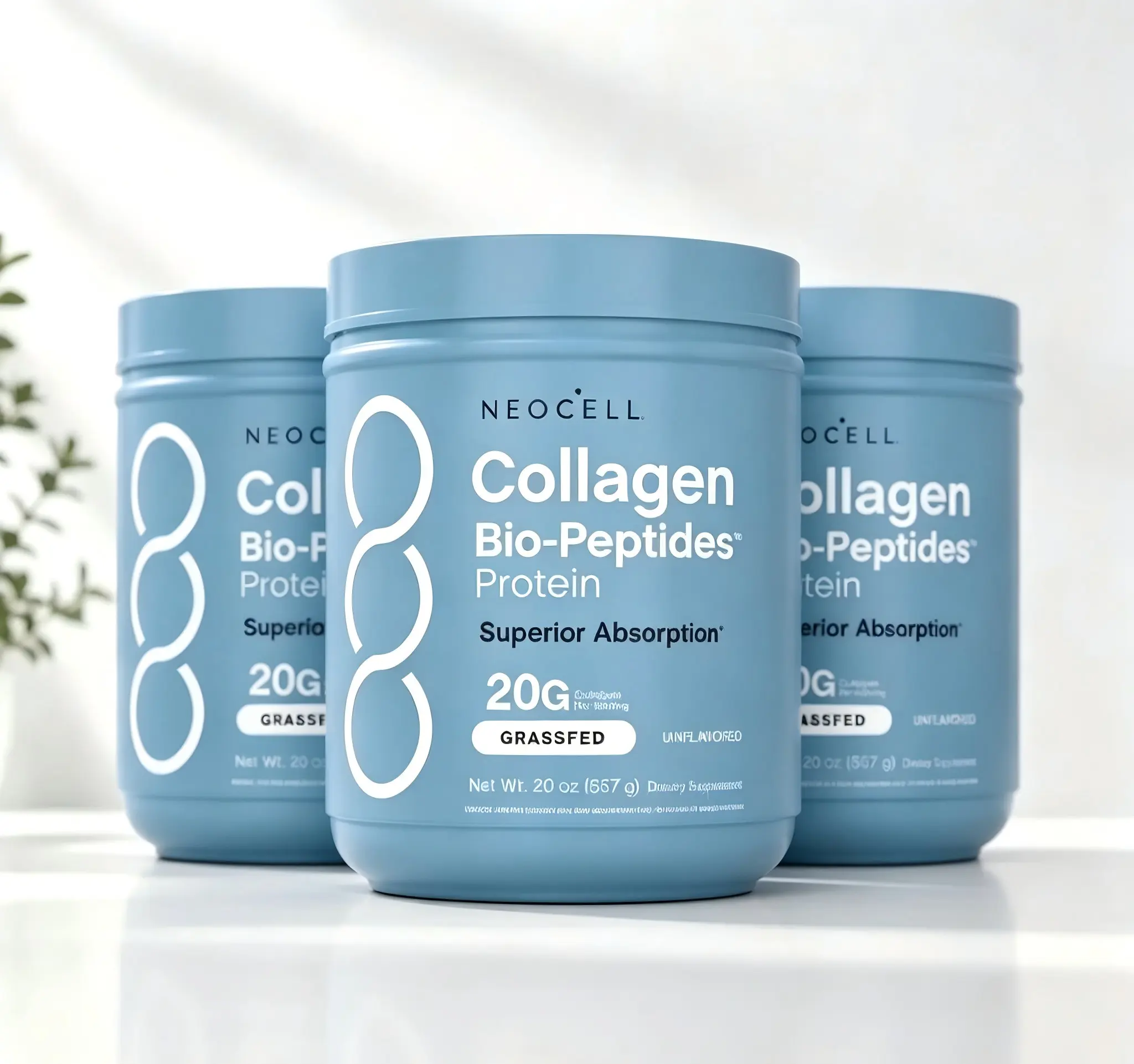2 Pack NeoCell Grass-Fed Collagen Bio-Peptides Powder 20oz, Hydrolyzed Type I & III Collagen Protein Supplement, Complete